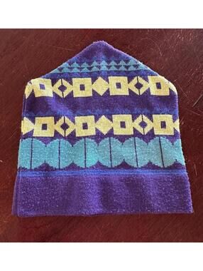 Vintage Serac Wool Blend Hat in Purple, Teal and Yellow/Green Geometric Print